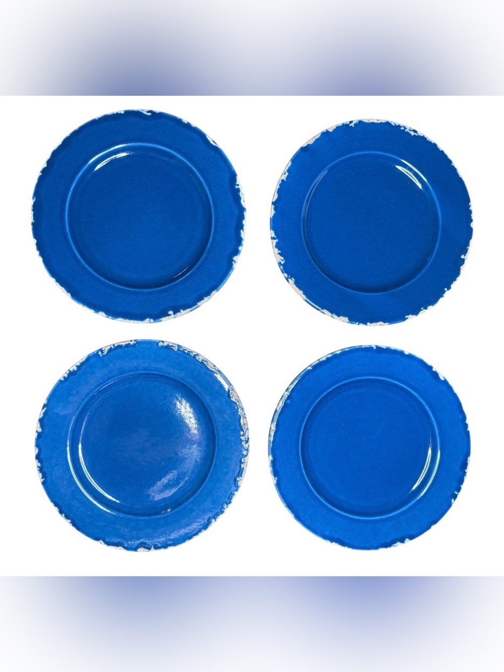 NWT Williams Sonoma Set 4 Salad Plates Rustic Ceramic Blue Crackle Glaze Italy